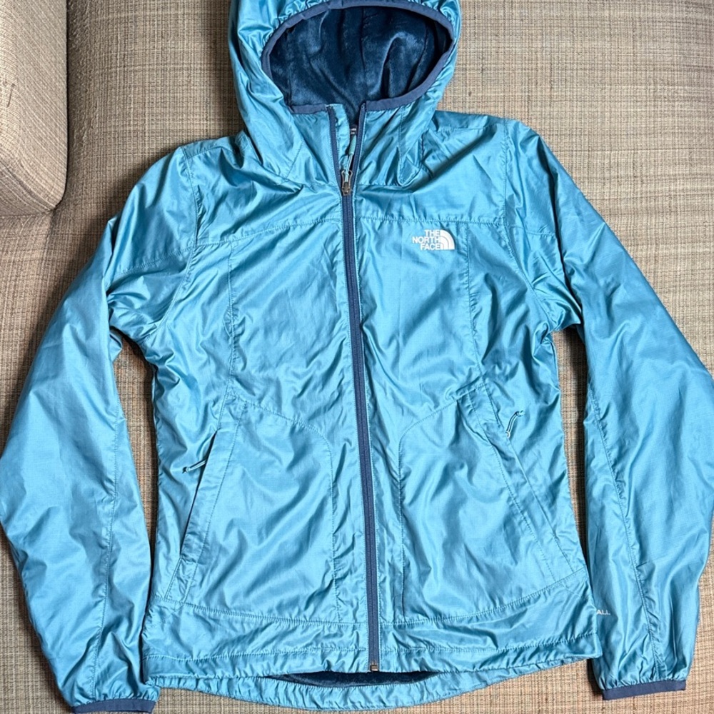The North Face Teal & Navy Blue Hooded Fleece-Lined Windbreaker Jacket S Small - Picture 8 of 8